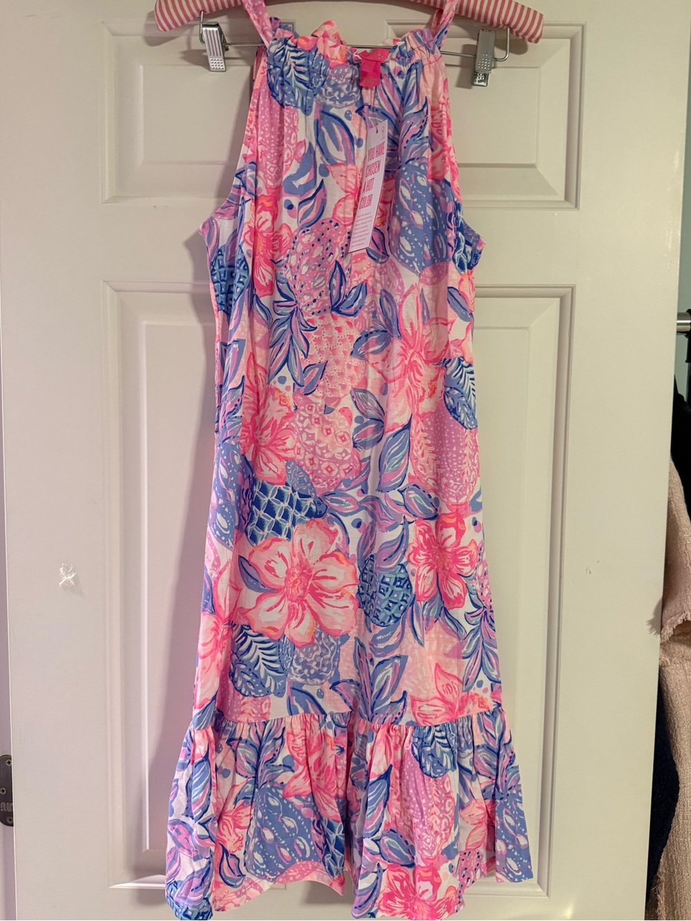 Lilly Pulitzer Pink, Blue & Coral Floral Tie-Neck Sundress Saira small